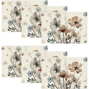 Floral Leaves Placemats Set of 6,Seasonal Summer Table Mats for Party Kitchen Dining Decoration
