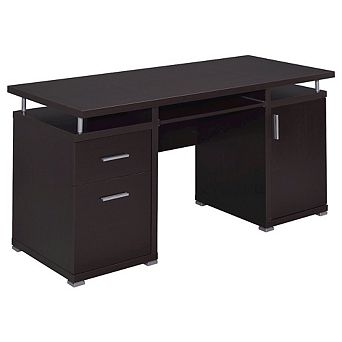 FurniFact Spacious 55-Inch Office Desk with Drawers Brown Computer Work Desk