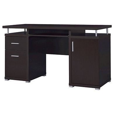 FurniFact Spacious 55-Inch Office Desk with Drawers Brown Computer Work Desk