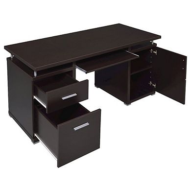 FurniFact Spacious 55-Inch Office Desk with Drawers Brown Computer Work Desk