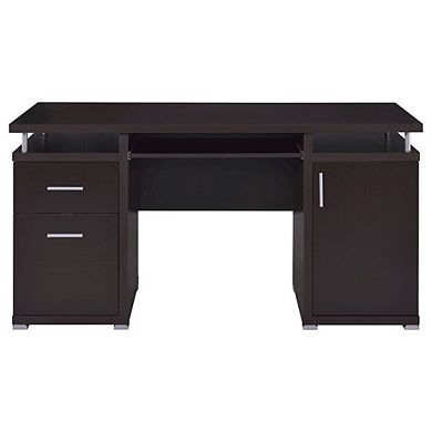 FurniFact Spacious 55-Inch Office Desk with Drawers Brown Computer Work Desk