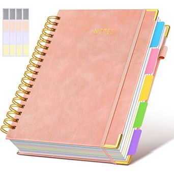 B5 Spiral Notebook Journal with Removable Dividers Tabs, 300 Pages Leather Notebook College Ruled