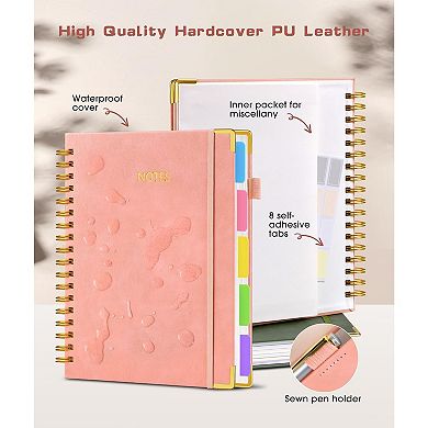 B5 Spiral Notebook Journal with Removable Dividers Tabs, 300 Pages Leather Notebook College Ruled