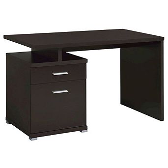 FurniFact Contemporary Cappuccino Office Desk With 2 Drawers And Rectangular Top