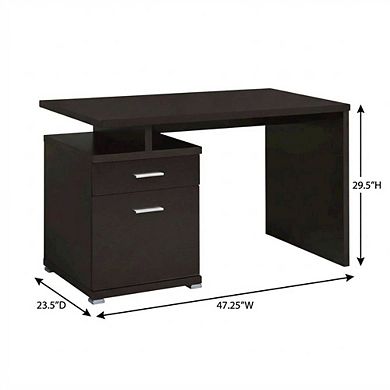 FurniFact Contemporary Cappuccino Office Desk With 2 Drawers And Rectangular Top