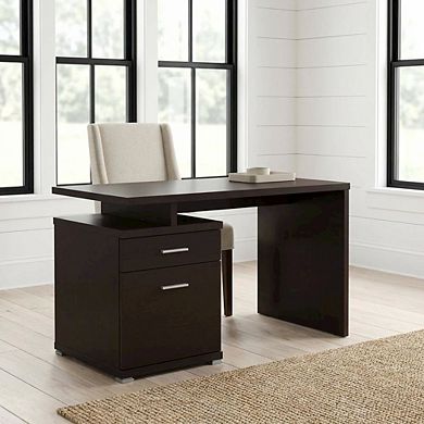 FurniFact Contemporary Cappuccino Office Desk With 2 Drawers And Rectangular Top