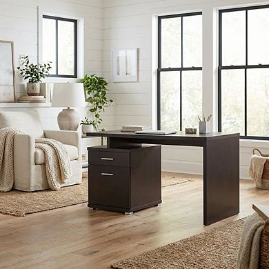 FurniFact Contemporary Cappuccino Office Desk With 2 Drawers And Rectangular Top