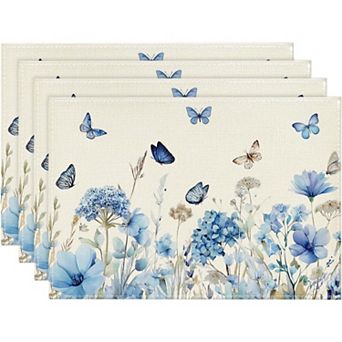 Hydrangea Wildflowers Spring Placemats Set of 4, 12x18 Inch Seasonal Summer Holiday Table Mats