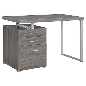 FurniFact Weathered Grey 3-Drawer Office Desk with Functional Storage Solutions