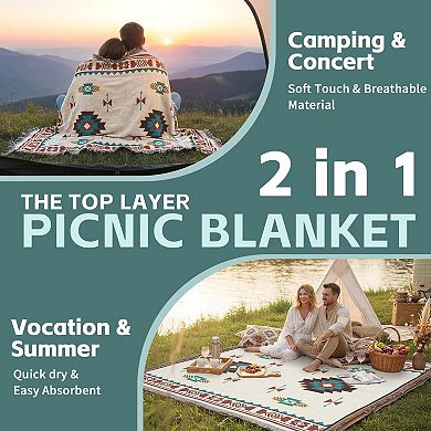 2 in 1 Extra Large Outdoor Picnic Mat Woven Summer Blanket Boho Jumbo Beach Trip