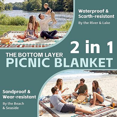 2 in 1 Extra Large Outdoor Picnic Mat Woven Summer Blanket Boho Jumbo Beach Trip