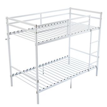 Pnronnc Kids Twin Over Twin Bed Frame, Metal Bunk Bed with Ladder, Guardrails, Under Bed Storage