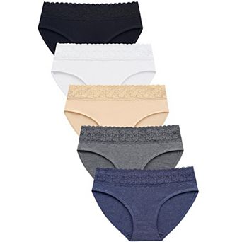 Womens Lace Briefs 5-Pack No Show Comfort Stretch Cotton Crotch Underpants