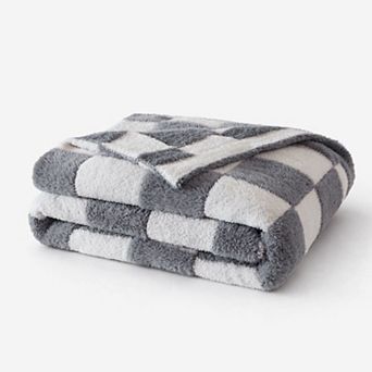 Madison Park Checkerboard Feathersoft Faux Fur Throw Blanket