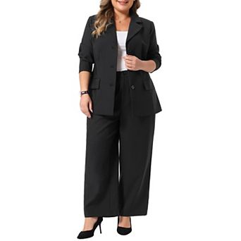 Women's Plus Size 2 pc Pant Suit Blazer Straight Leg Pants Business Casual Work Office Outfit