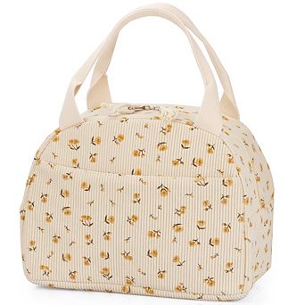 Reusable Leakproof Insulated Lunch Tote, Large Corduroy Cooler Bag for Work, Travel and Picnic