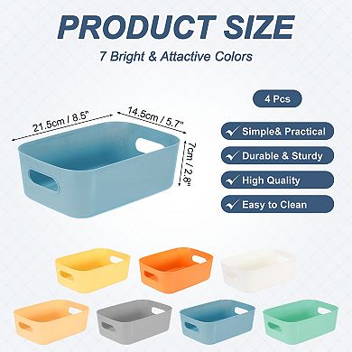 4Pcs Plastic Storage Bins, Pantry Organizer Bins and Storage Baskets with Handles for Home Office