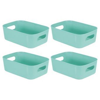4 pc Plastic Storage Bins, Pantry Organizer Bins and Storage Baskets with Handles for Home Office