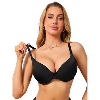 Women's Plunge Push Up Underwire Bra Lace Trim Adjustable Straps Comfort No Show Everyday Bra