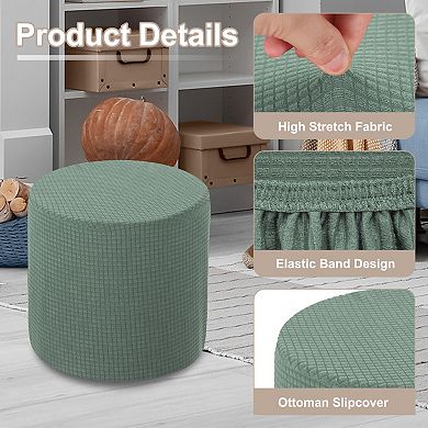 Ottoman Cover Round, Stretch Ottoman Slipcover Non-Slip Footstool Protector Cover 1 Pc