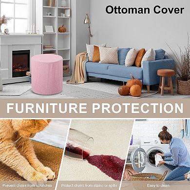 Ottoman Cover Round, Stretch Ottoman Slipcover Non-Slip Footstool Protector Cover 1 Pc