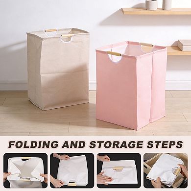 Large Laundry Basket, Foldable Laundry Hamper with Wooden Handles Freestanding Storage 1 Pc