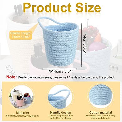 Small Cotton Rope Woven Storage Basket, Shelf Closet Storage Gift Woven Baskets, Round with Handle