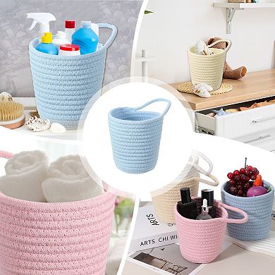 Small Cotton Rope Woven Storage Basket, Shelf Closet Storage Gift Woven Baskets, Round with Handle