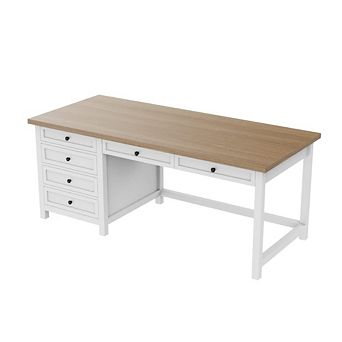 YIORTWO Multi Drawer Computer Desk Power Outlet Writing Work Table for Home Bedroom Study