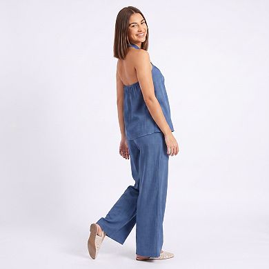 Women's 2-Piece Set Halter Ring Top and Wide Leg Pants Matching Outfit