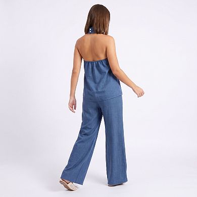 Women's 2-Piece Set Halter Ring Top and Wide Leg Pants Matching Outfit