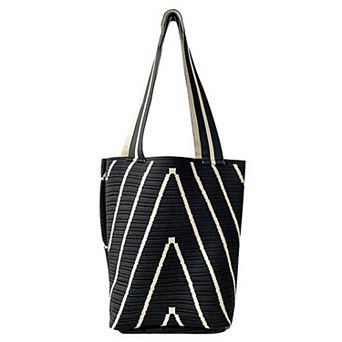 Womens Geometric Stripe Knit Tote Bag with Long Shoulder Straps