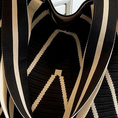 Womens Geometric Stripe Knit Tote Bag with Long Shoulder Straps