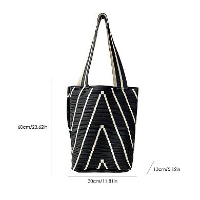 Womens Geometric Stripe Knit Tote Bag with Long Shoulder Straps