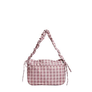 Plaid Shoulder Bag with Ruched Strap and Bow Detail