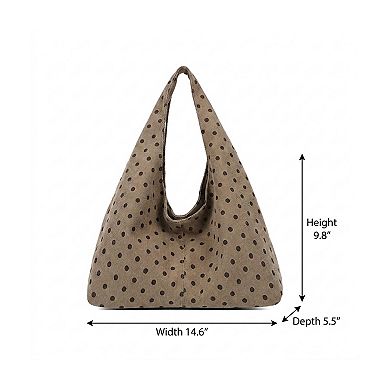 Womens Polka Dot Corduroy Hobo Shoulder Bag with Wide Strap and Interior Pockets