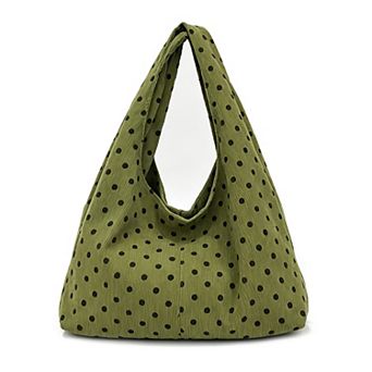 Womens Polka Dot Corduroy Hobo Shoulder Bag with Wide Strap and Interior Pockets