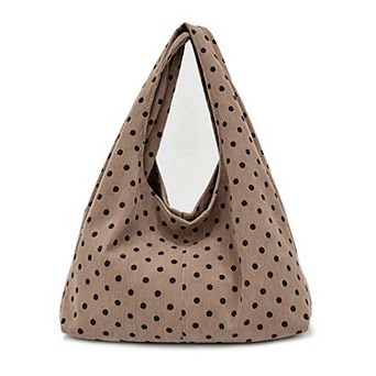 Womens Polka Dot Corduroy Hobo Shoulder Bag with Wide Strap and Interior Pockets