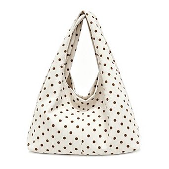 Womens Polka Dot Corduroy Hobo Shoulder Bag with Wide Strap and Interior Pockets