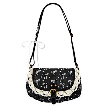 Vintage Lace Crossbody Bag for Women, Adjustable Shoulder Purse with Buckle Flap