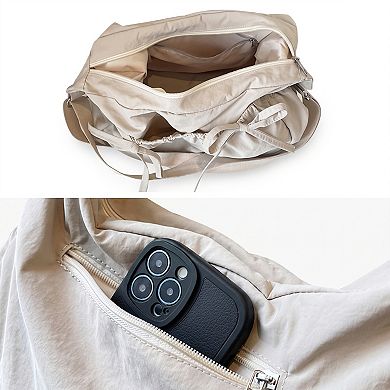 Womens Lightweight Bow Detail Hobo Shoulder Bag with Adjustable Strap and Multiple Pockets