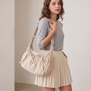 Womens Lightweight Bow Detail Hobo Shoulder Bag with Adjustable Strap and Multiple Pockets