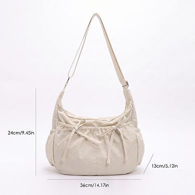 Womens Lightweight Bow Detail Hobo Shoulder Bag with Adjustable Strap and Multiple Pockets