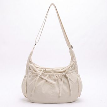 Womens Lightweight Bow Detail Hobo Shoulder Bag with Adjustable Strap and Multiple Pockets