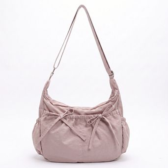 Womens Lightweight Bow Detail Hobo Shoulder Bag with Adjustable Strap and Multiple Pockets