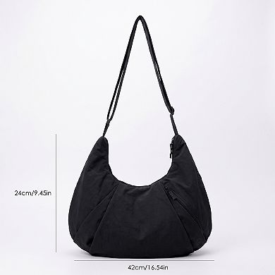 Womens Soft Crescent Hobo Shoulder Bag with Adjustable Strap and Zipper Pockets