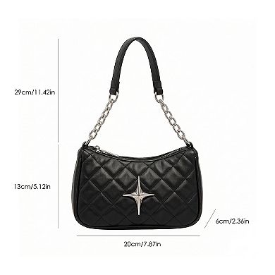 Womens Quilted Shoulder Bag with Chain Strap and Star Accent