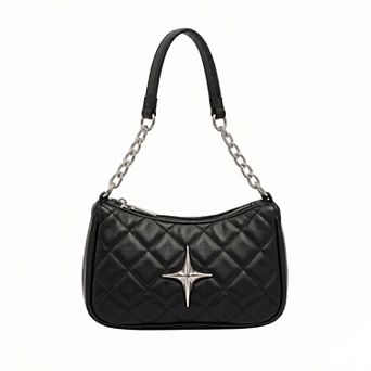 Womens Quilted Shoulder Bag with Chain Strap and Star Accent