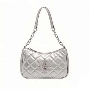 Womens Quilted Shoulder Bag with Chain Strap and Star Accent