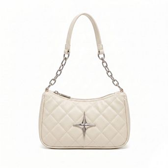 Womens Quilted Shoulder Bag with Chain Strap and Star Accent